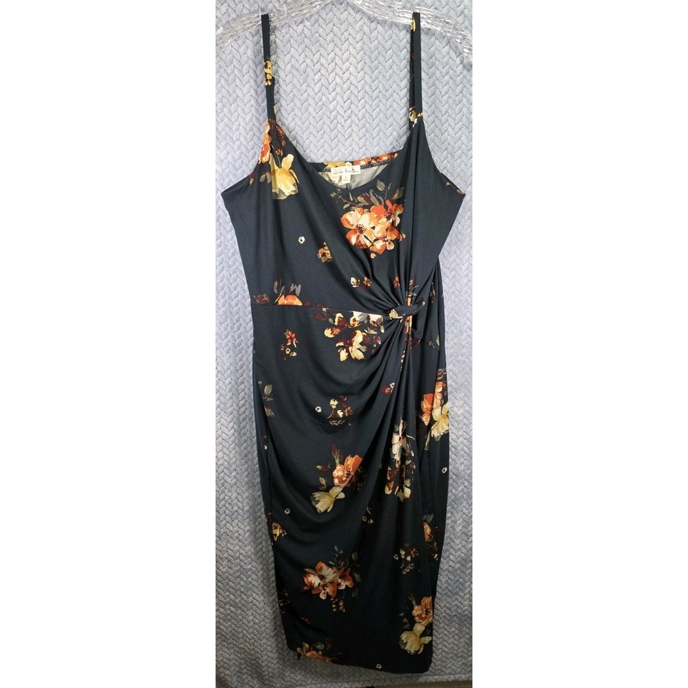 Nine Britton Faux Wrap Sleeveless Navy and Floral Dress Size XL Stretchy BOHO